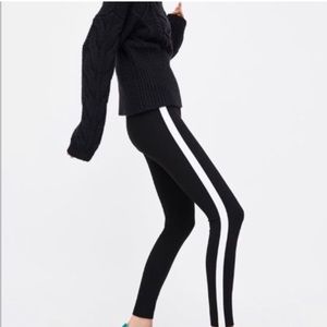 Zara Legging Pants Black with White Stripe, Size M